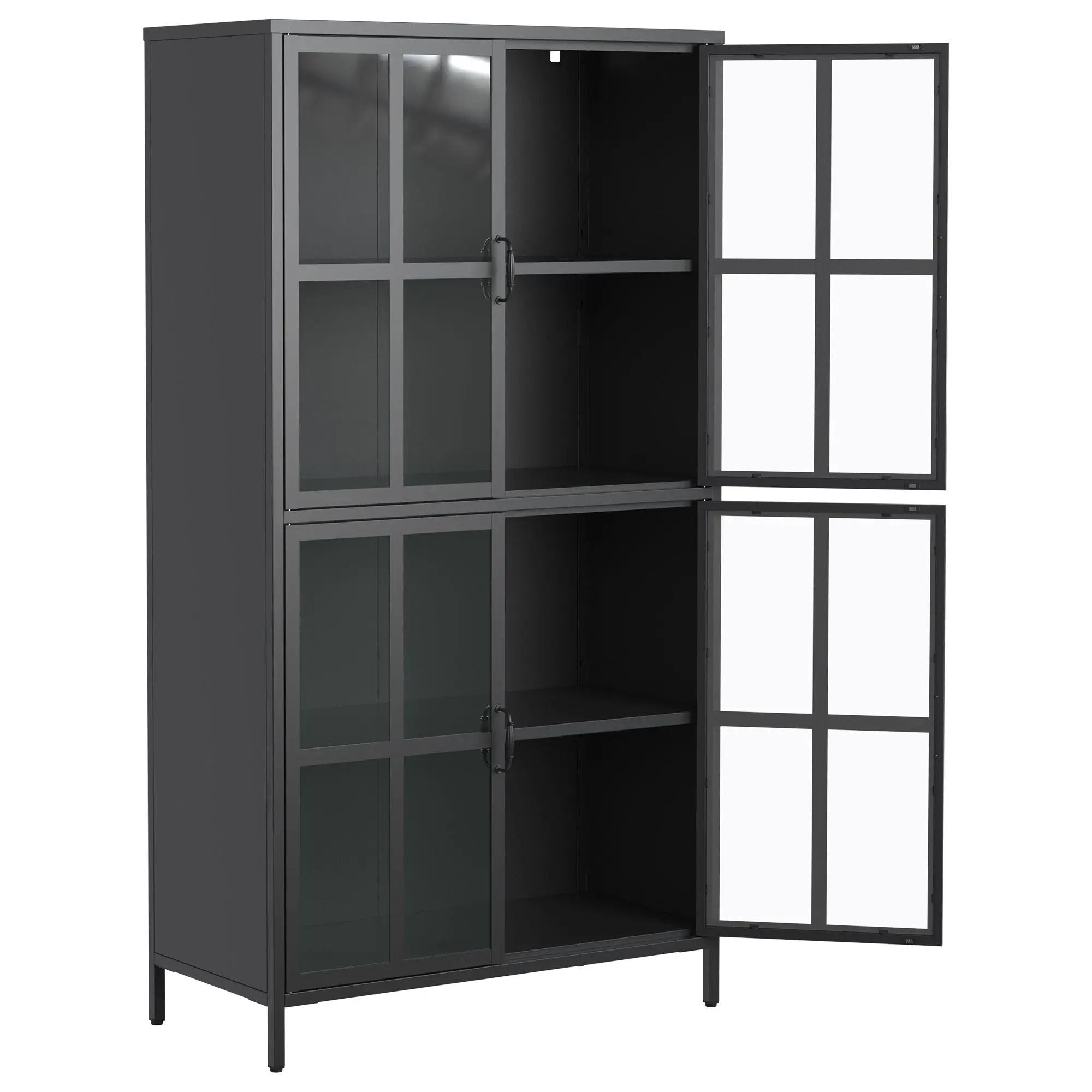 Premium Metal Storage Cabinet With Tempered Glass Doors, Adjustable Shelves, And Anti Tipping Device - Black by Unique Piece Furniture