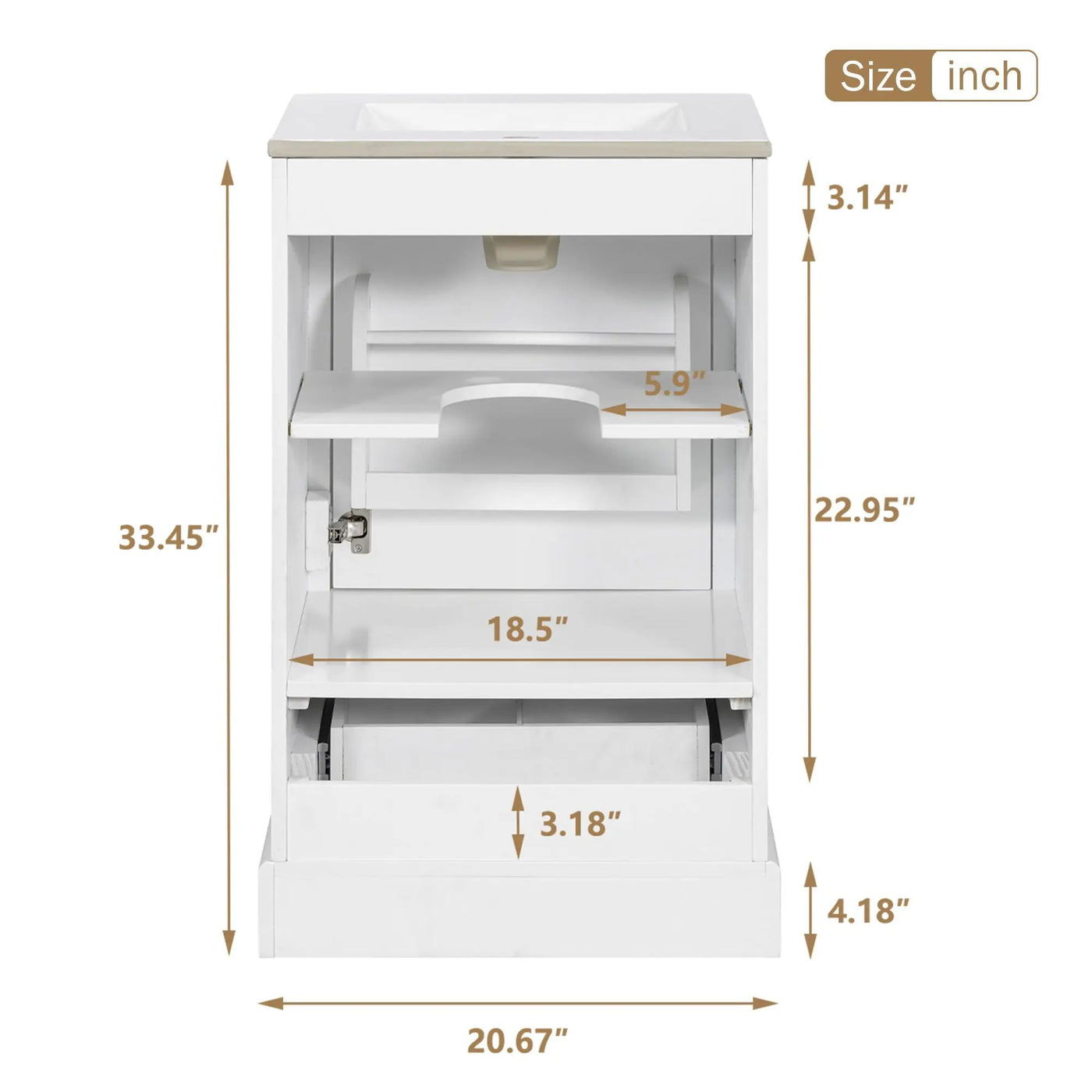 Bathroom Vanity With Sink, Soft Close Door, Adjustable U-Shaped Shelf by HouseOfZazla