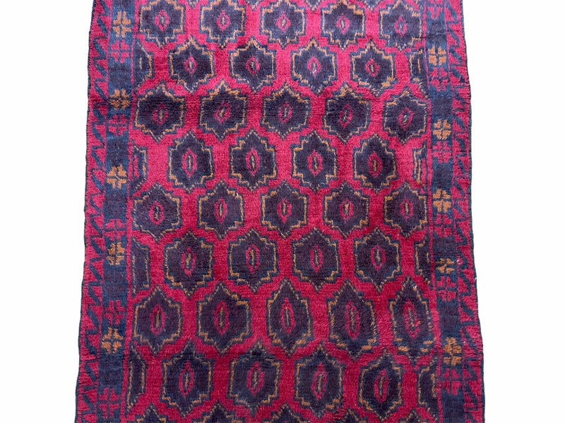 2' 10" X 4'7" Vintage Handmade Tribal Wool Rug Balouchi Rug Afghan Rug Red Blue by Jewel Rugs
