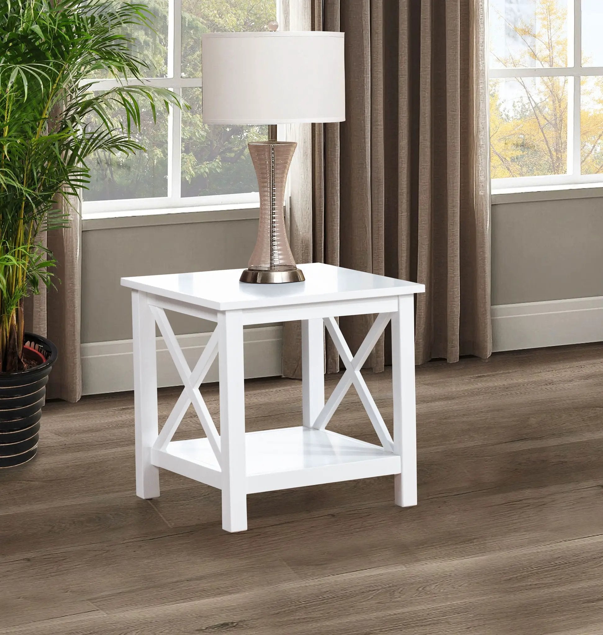 Skyview Square Pine Wood Side End Table with Shelf White by Unique Piece Furniture