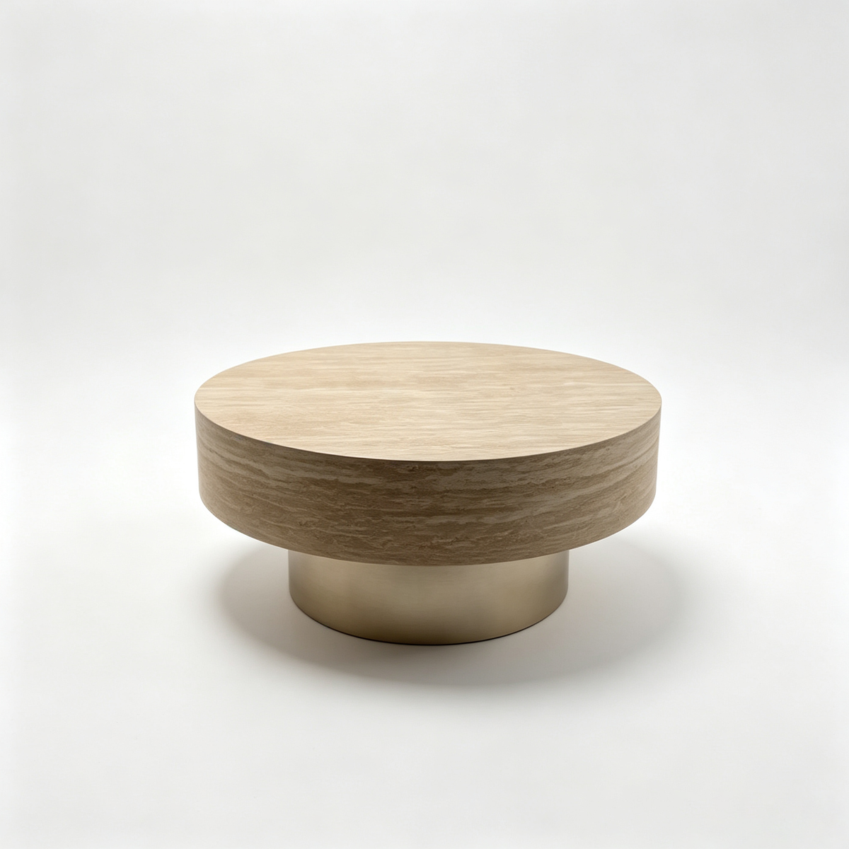 31.88 Inch Round Travertine Coffee Table with MDF Base - Beige, photo 5 of 10