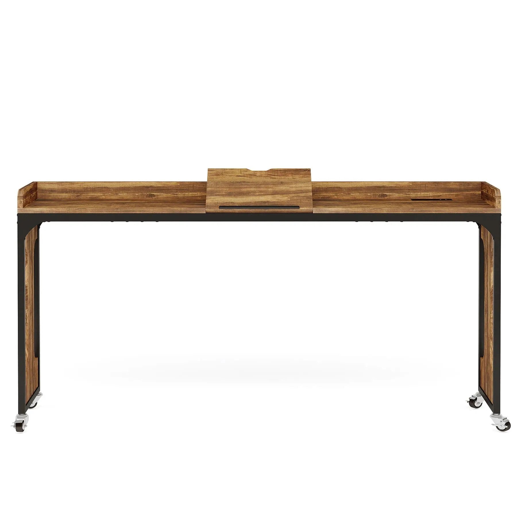 Height Adjustable Overbed Table With Wheels - Rustic Brown by HouseOfZazla