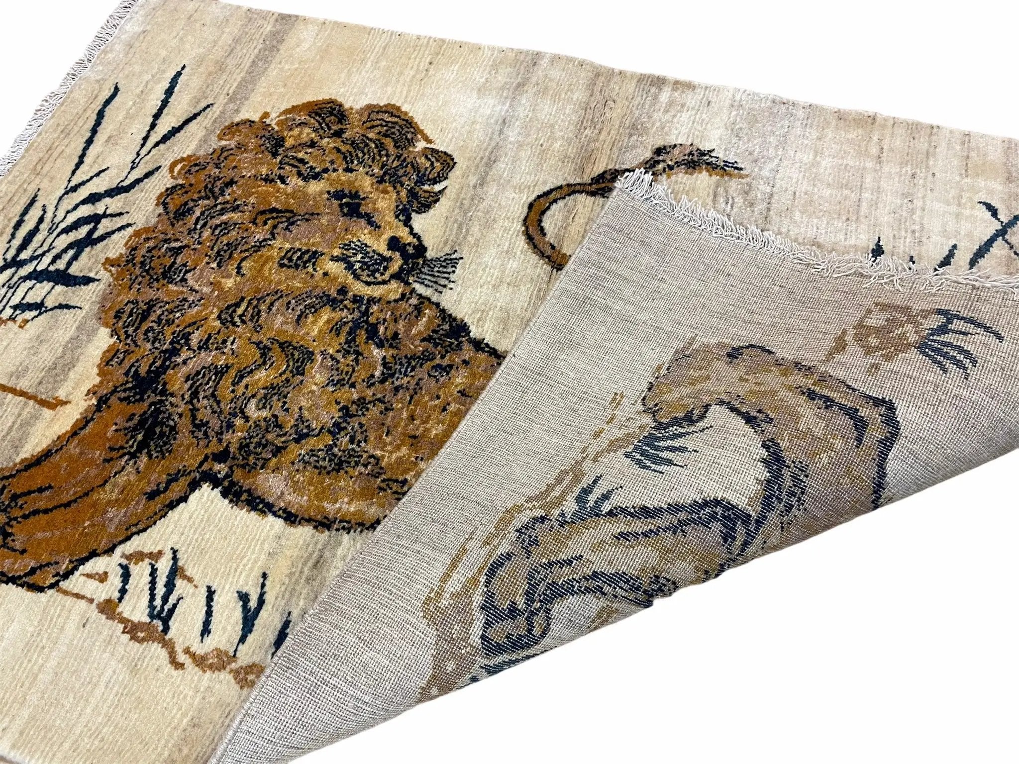 3.5 X 4 Handmade Hand-Knotted New Vintage Rug Quality Wool Lion Organic Dyes by Jewel Rugs