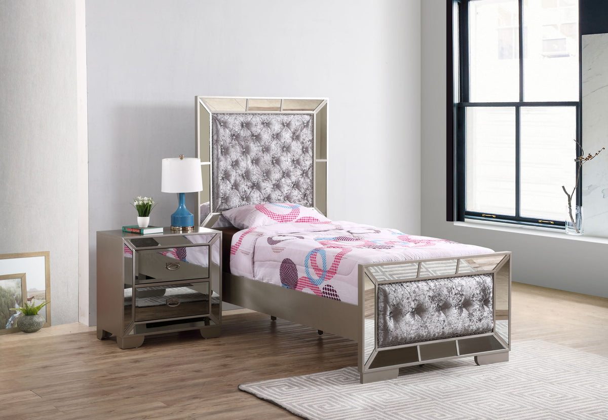 Contemporary Panel Bed with Mirrored Accents - Beige or Pearl Silver, photo 3 of 34