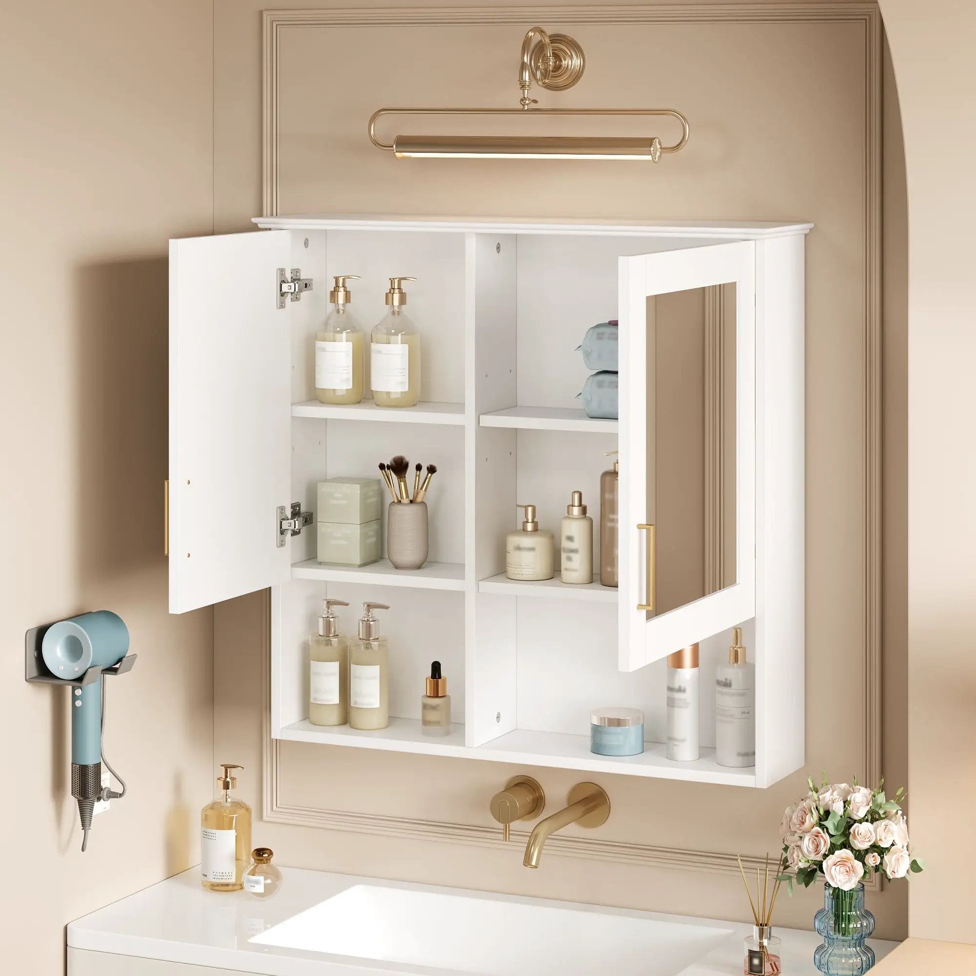 2 In 1 Wall-Mounted Mirror Cabinet With Adjustable Shelves, Soft-Close Doors, High-Definition Mirror & Storage by Unique Piece Furniture