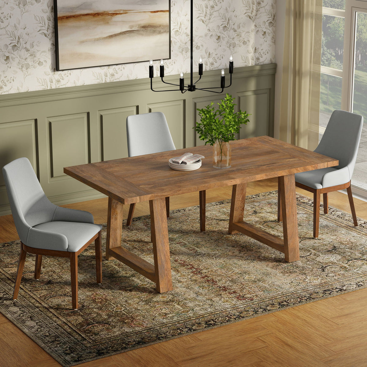 Whitley Dining Table with Sturdy Trestle Base - Light Brown, Dark Gray, White, Black, photo 33 of 40