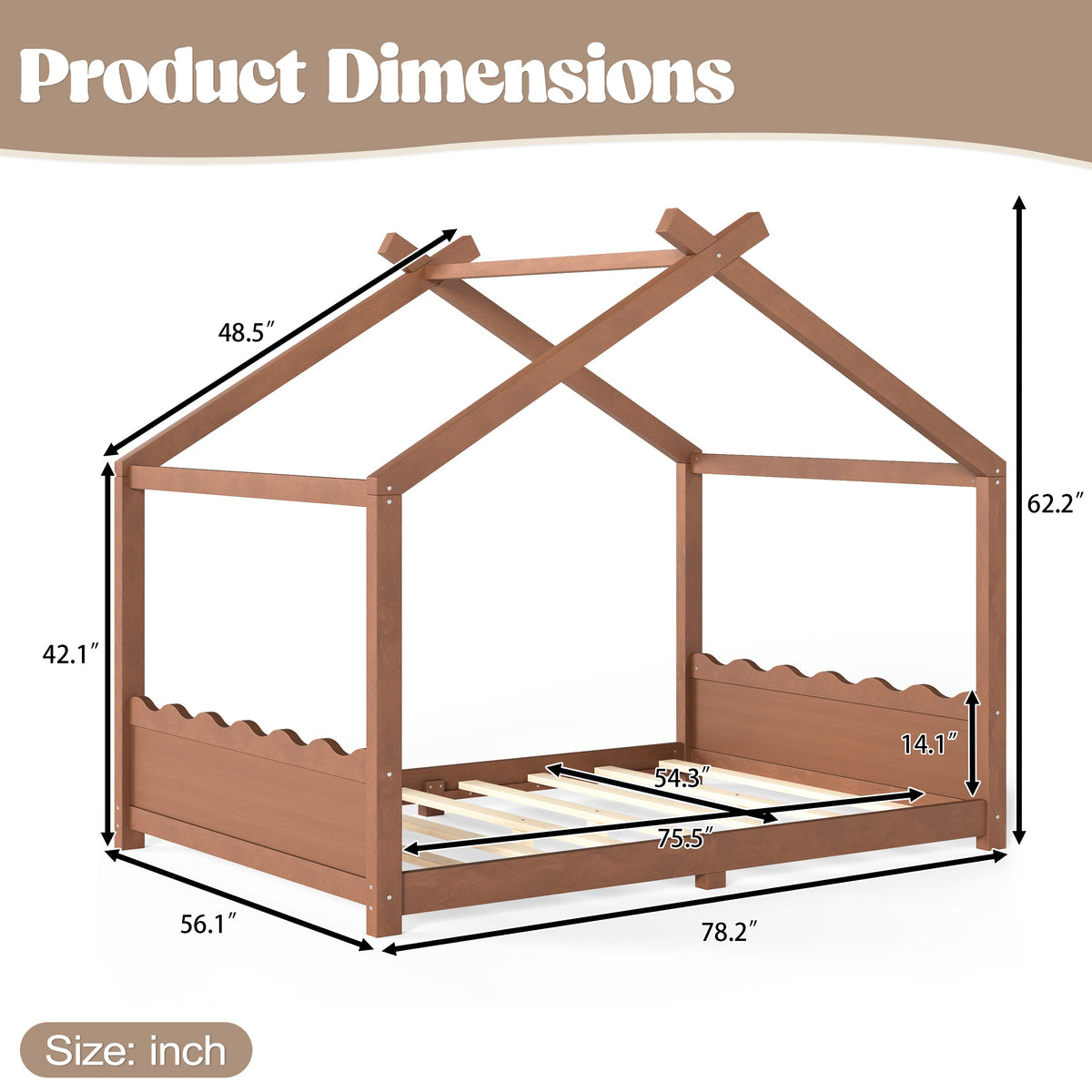 Full House Floor Bed with Support Slats - Deep Natural, photo 4 of 10