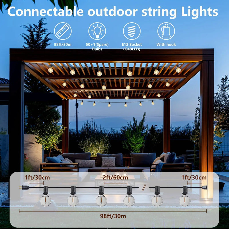 98FT LED Outdoor String Lights with 50 Shatterproof Bulbs by HouseOfZazla