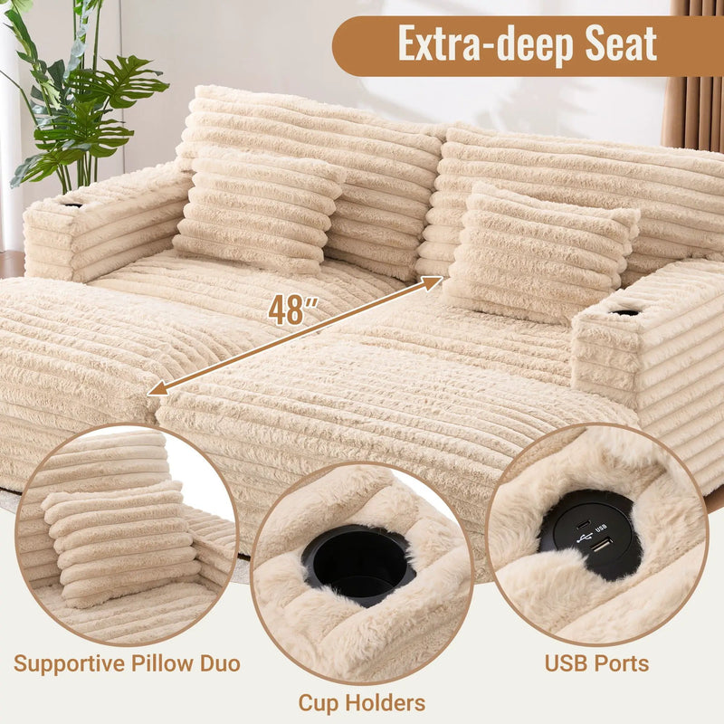 Oversized Double Chaise Lounge Sofa Bed With USB Ports And Cup Holders by Unique Piece Furniture