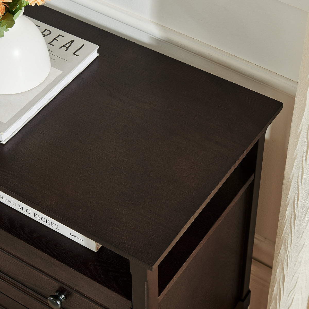 Wooden Bedside Nightstand with Open Cubby & 2 Storage Drawers, photo 4 of 10