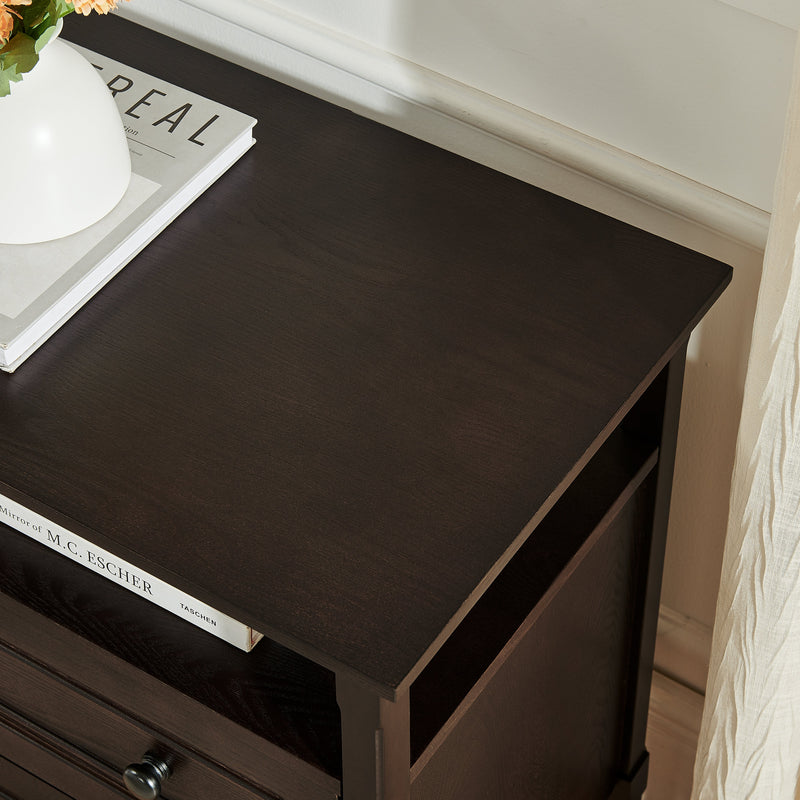 Wooden Bedside Nightstand with Open Cubby & 2 Storage Drawers, photo 4 of 10