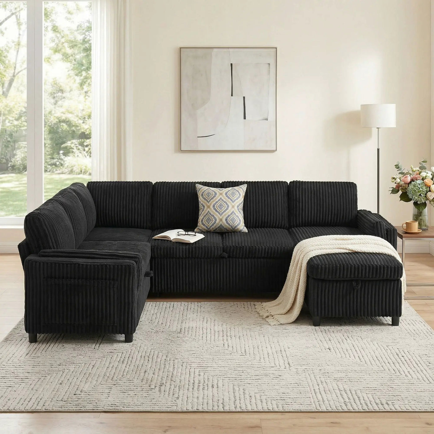 Convertible U-Shaped Sectional Sofa Bed With USB Ports And Storage by HouseOfZazla