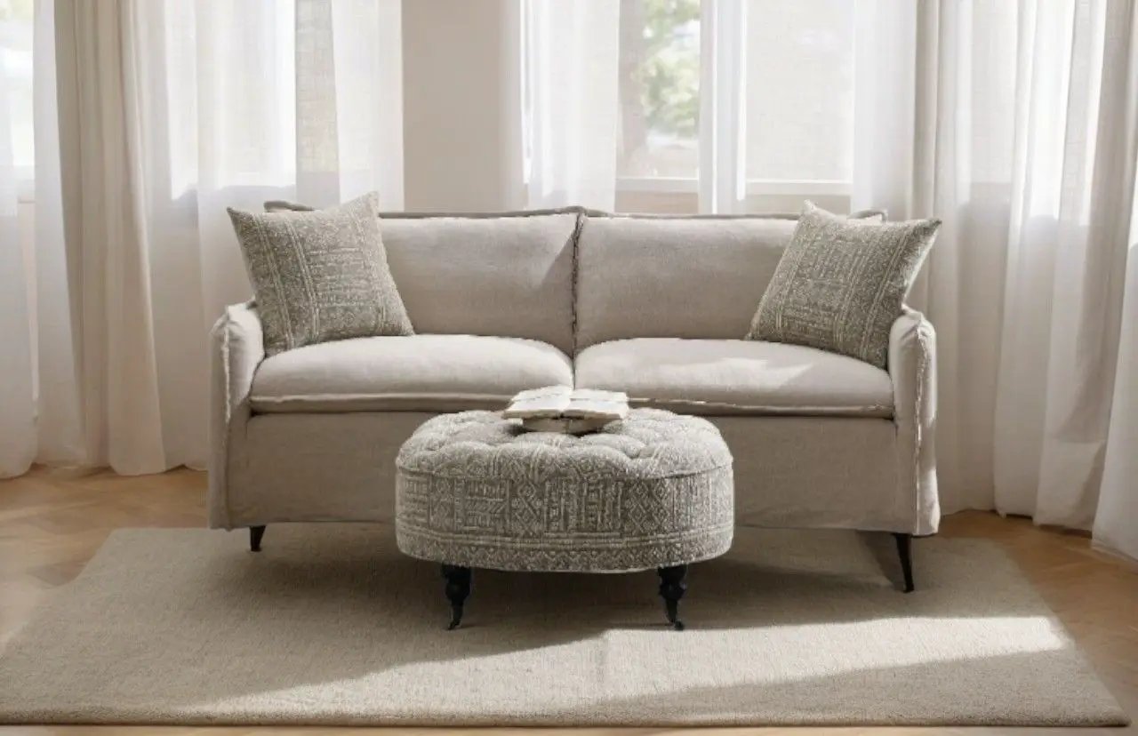 Upendo - Pattern Linen Sofa With 2 Toss Pillows - Beige by Unique Piece Furniture