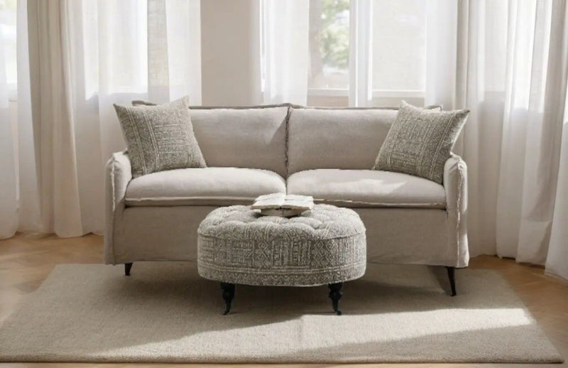 Upendo - Pattern Linen Sofa With 2 Toss Pillows - Beige by HouseOfZazla