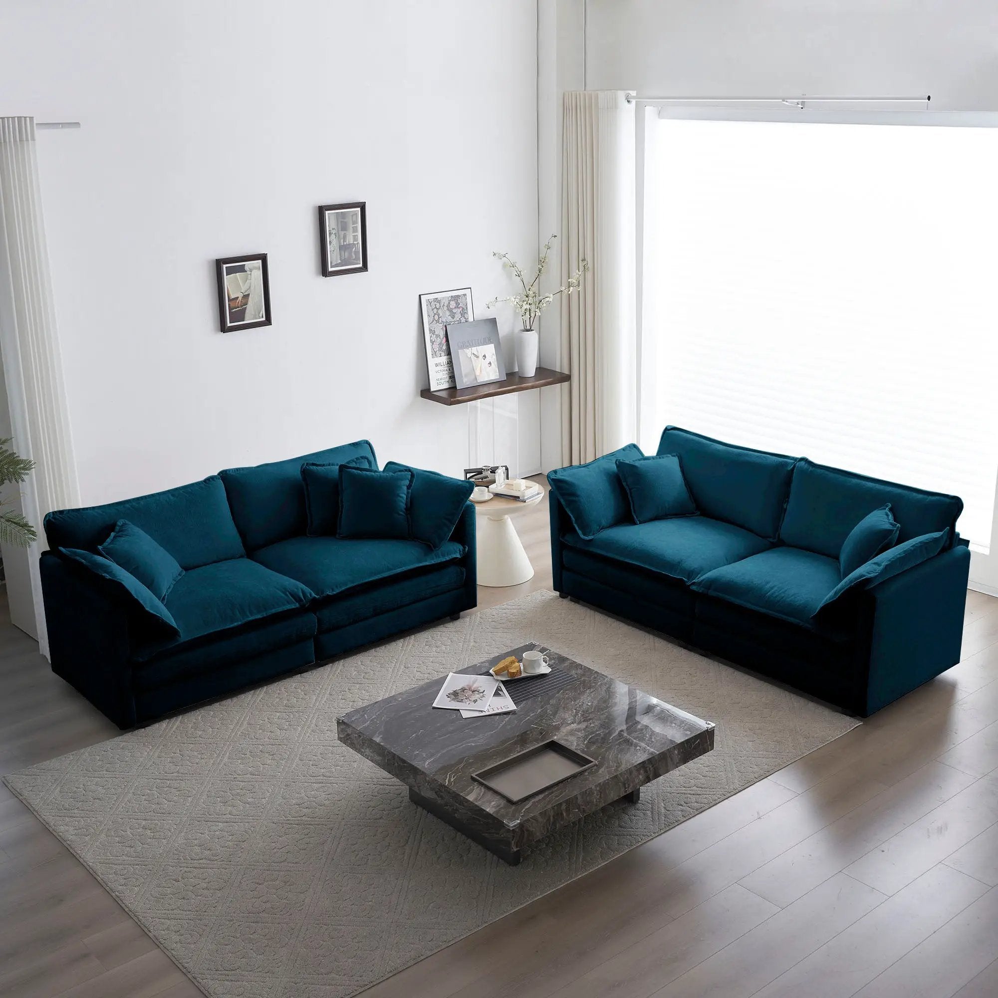 2-Piece Living Room Sofa Set in Blue Chenille by HouseOfZazla