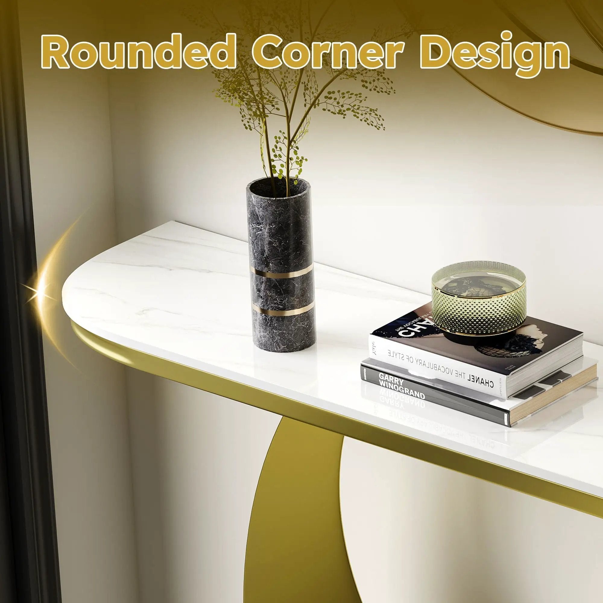 Half Console Table For Hallway - Gold / White by HouseOfZazla