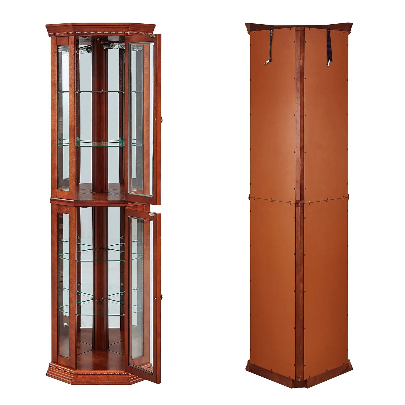 Corner Curio Cabinet With Lights, Adjustable Tempered Glass Shelves, Mirrored Back, Display Cabinet (E26 Light Bulb Not Included) by HouseOfZazla