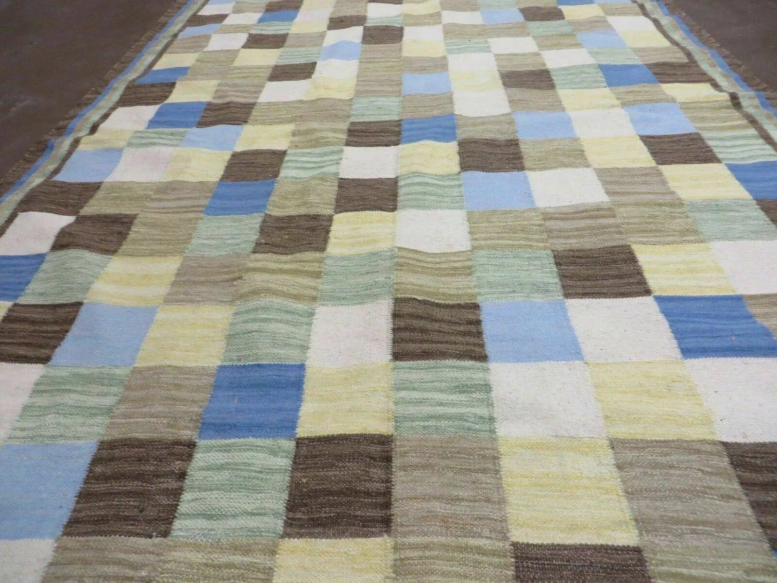 5' X 8' Hand-knotted Kilim Dhurrie Wool Cotton Rug Flat Weave Carpet Checkered Pattern Colorful Multicolor by Jewel Rugs