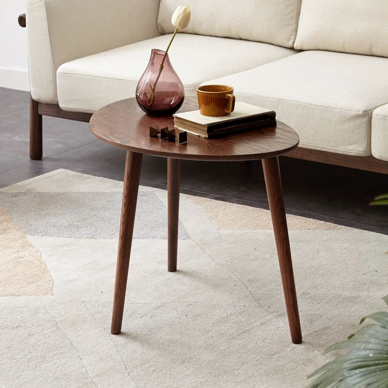 Center Table Low Table 100% Solid Oak Wood Top Plate Desk Pebble Shaped Natural Wooden Coffee Table - Walnut by HouseOfZazla