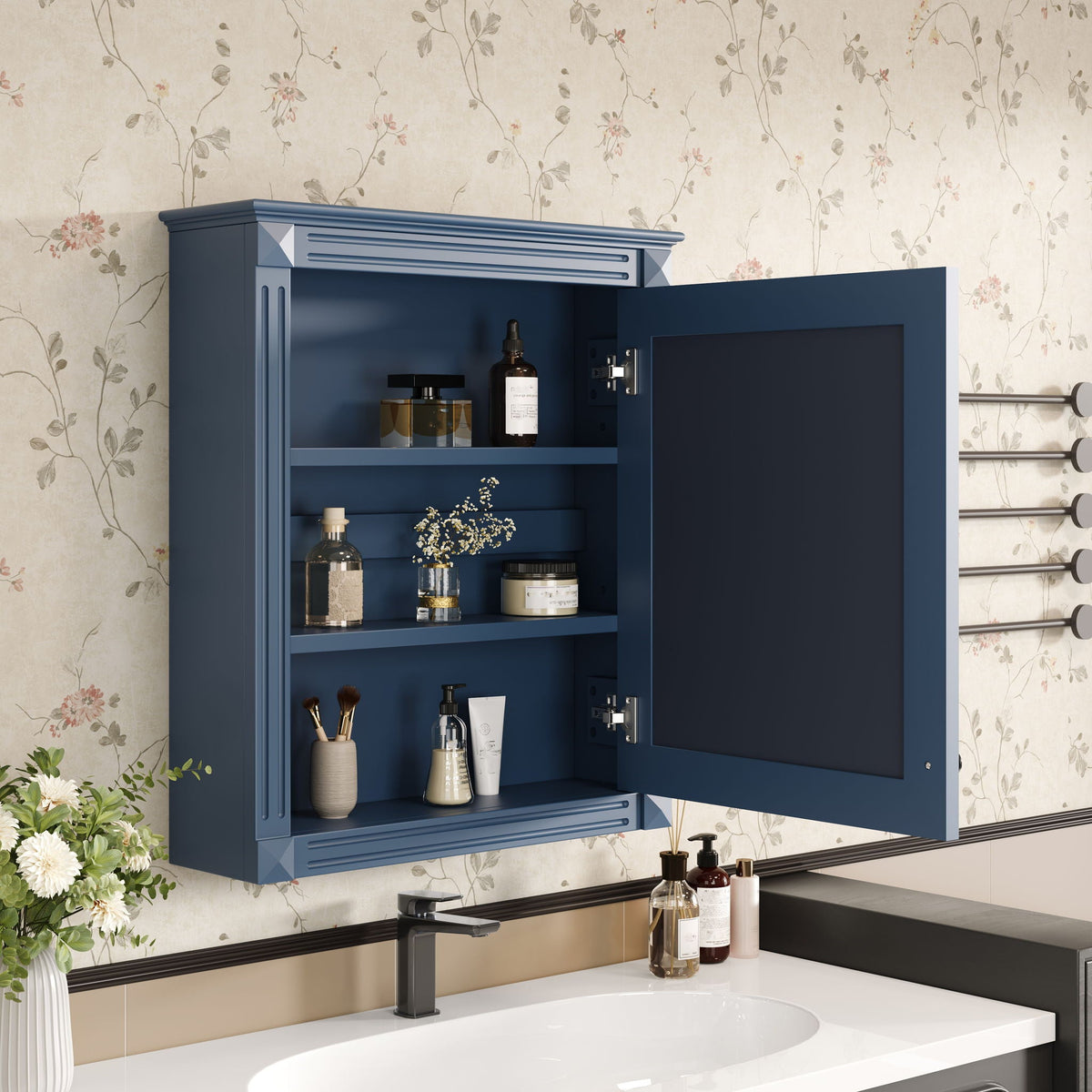 Wall Mounted Medicine Cabinet with Mirror and Adjustable Shelf - Dark Gray, White, Blue, photo 28 of 40
