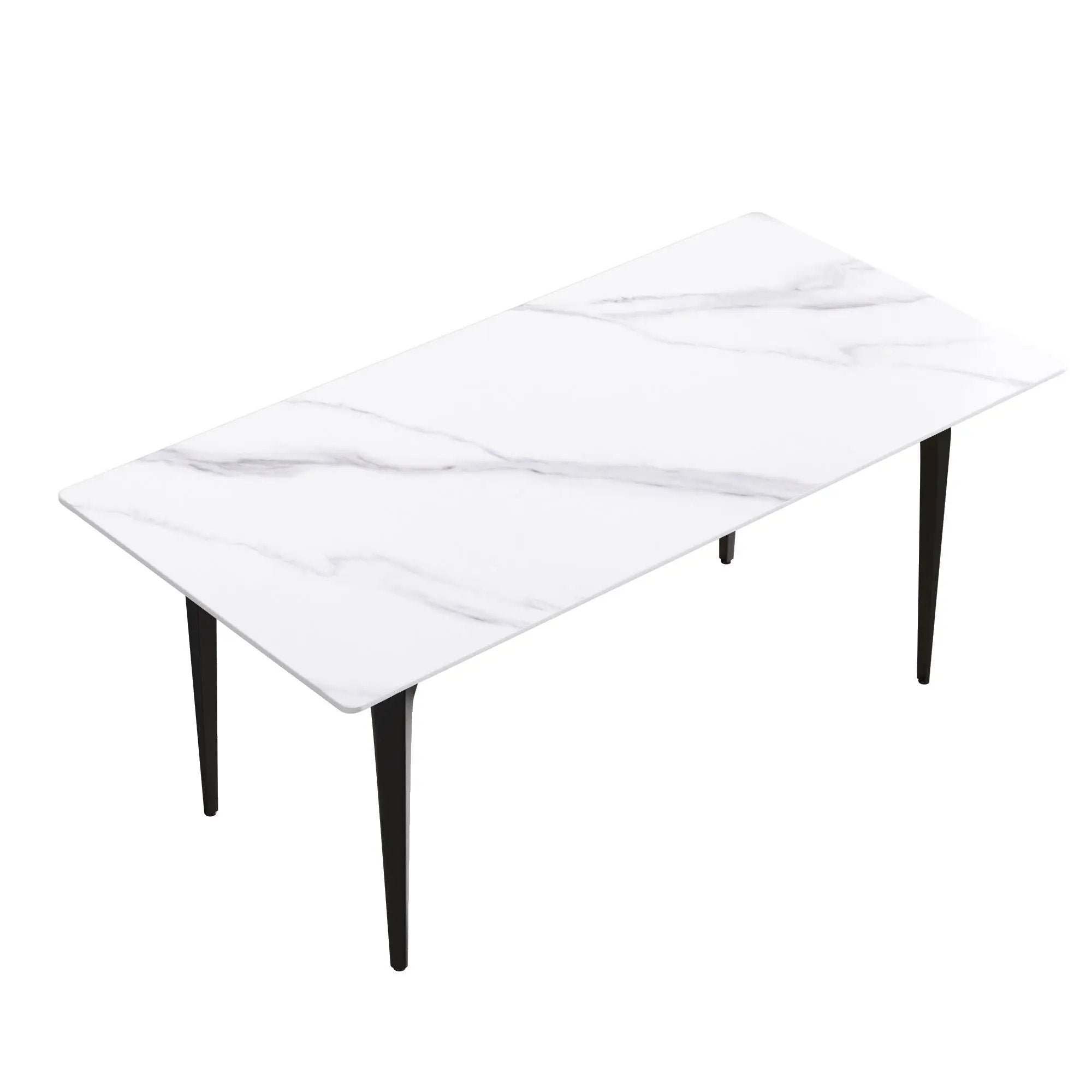 70.87" Modern Artificial Stone White Straight Edge Black Metal Leg Dining Table, Can Accommodate 6-8 People - White / Black by Unique Piece Furniture