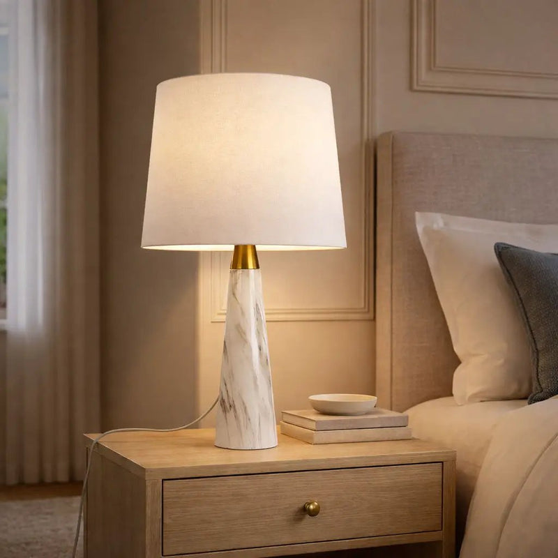 Enclave - Hydro Table Lamp With On / Off Switch Base Shade - Gold / White / White Marble by Unique Piece Furniture