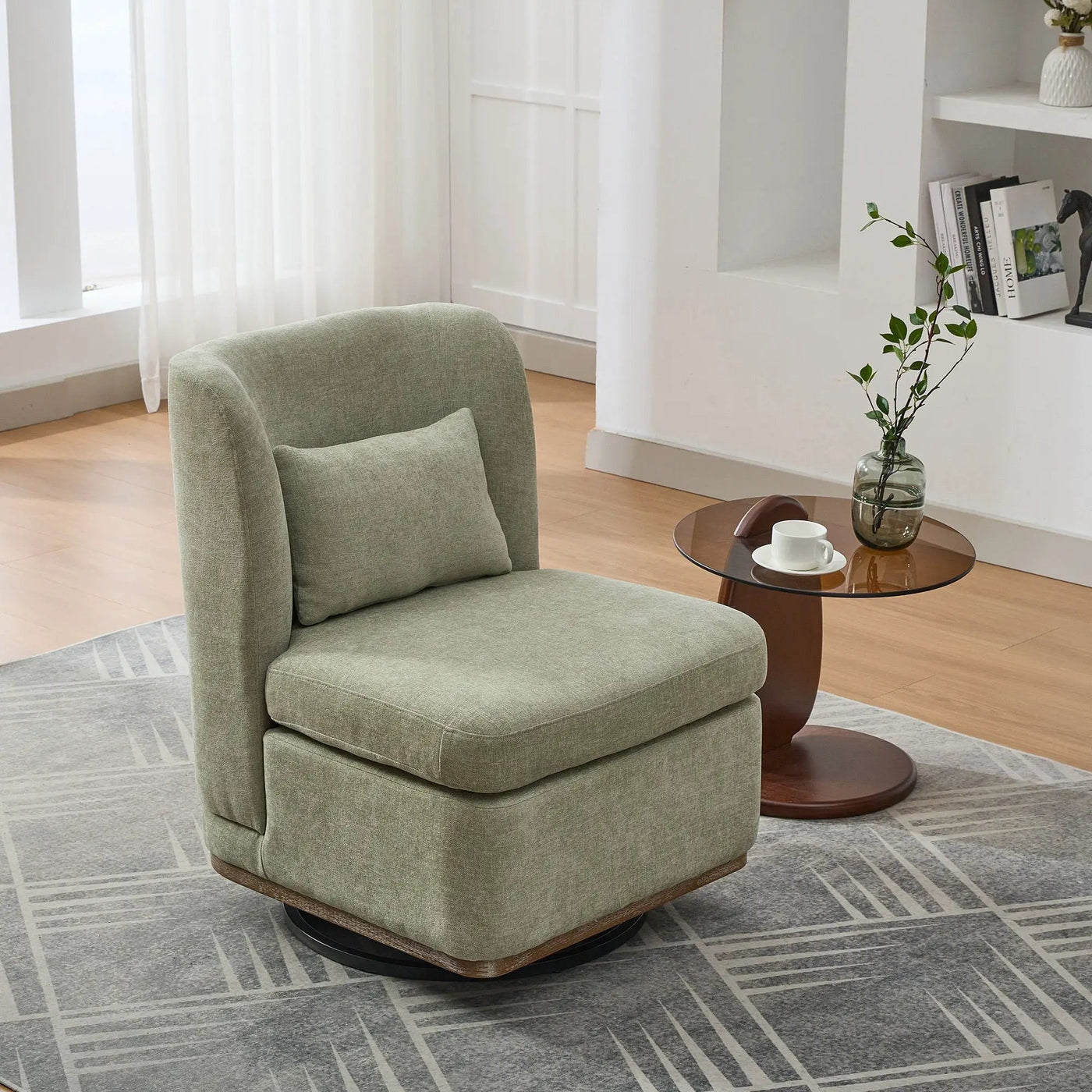 Wide Modern Cushioned Armless Metal Base 360° Swivel Chair With Pillow by HouseOfZazla