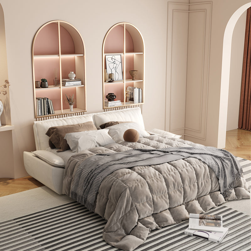 3-in-1 Convertible Velvet Sofa Bed with Queen Pull Out Sleeper - Beige/White