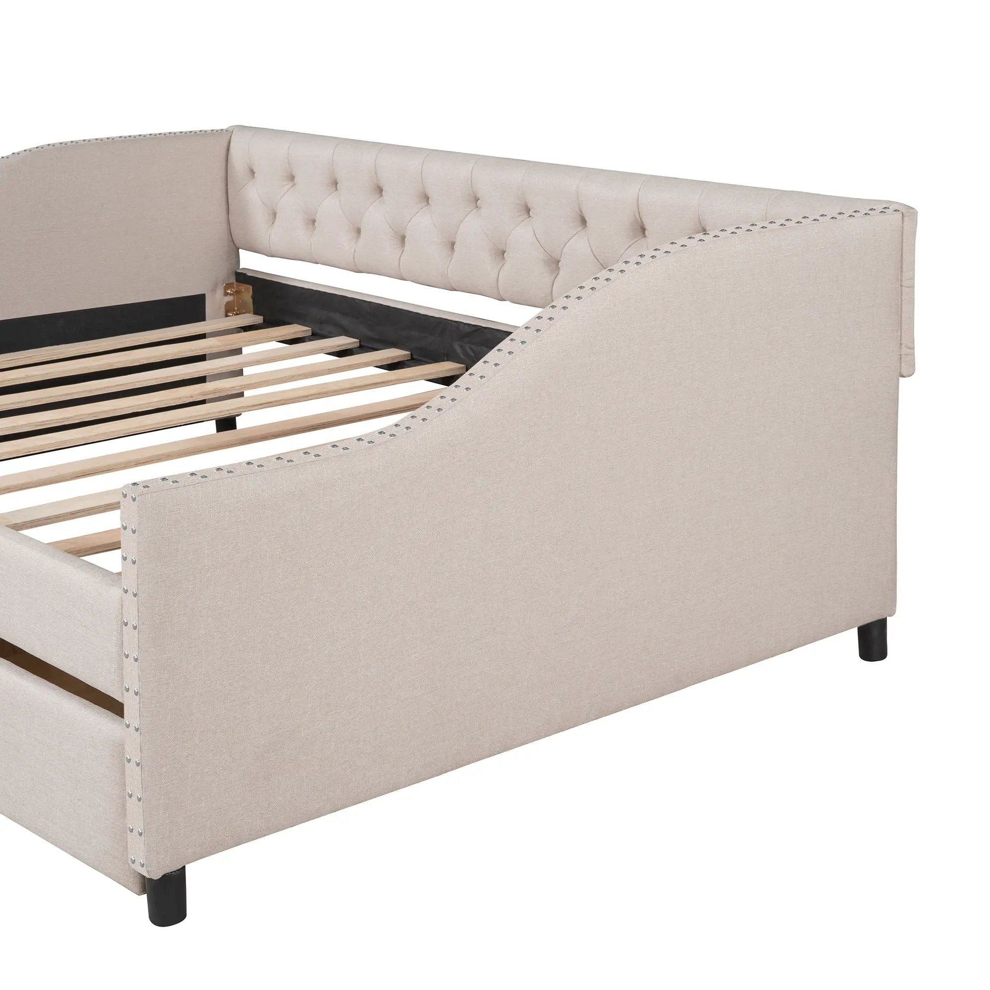 Upholstered Daybed With Two Drawers, Wood Slat Support by Unique Piece Furniture