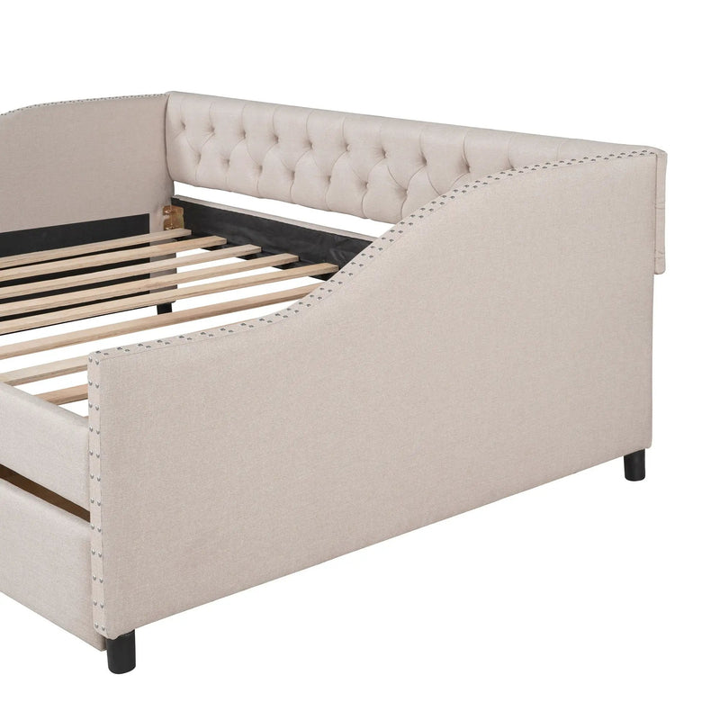 Upholstered Daybed With Two Drawers, Wood Slat Support by Unique Piece Furniture