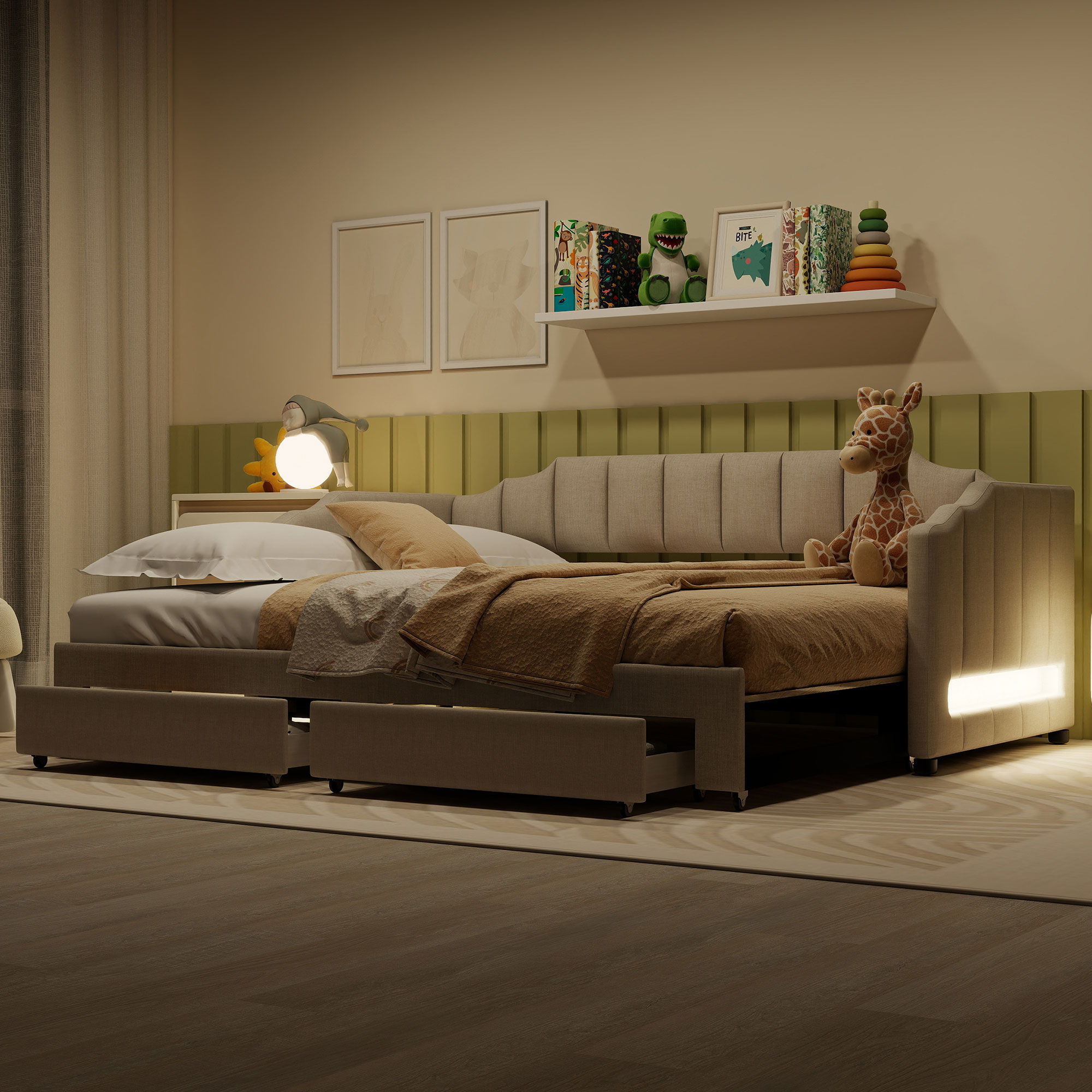 Extendable Daybed With LED Light And 2 Storage Drawers by HouseOfZazla