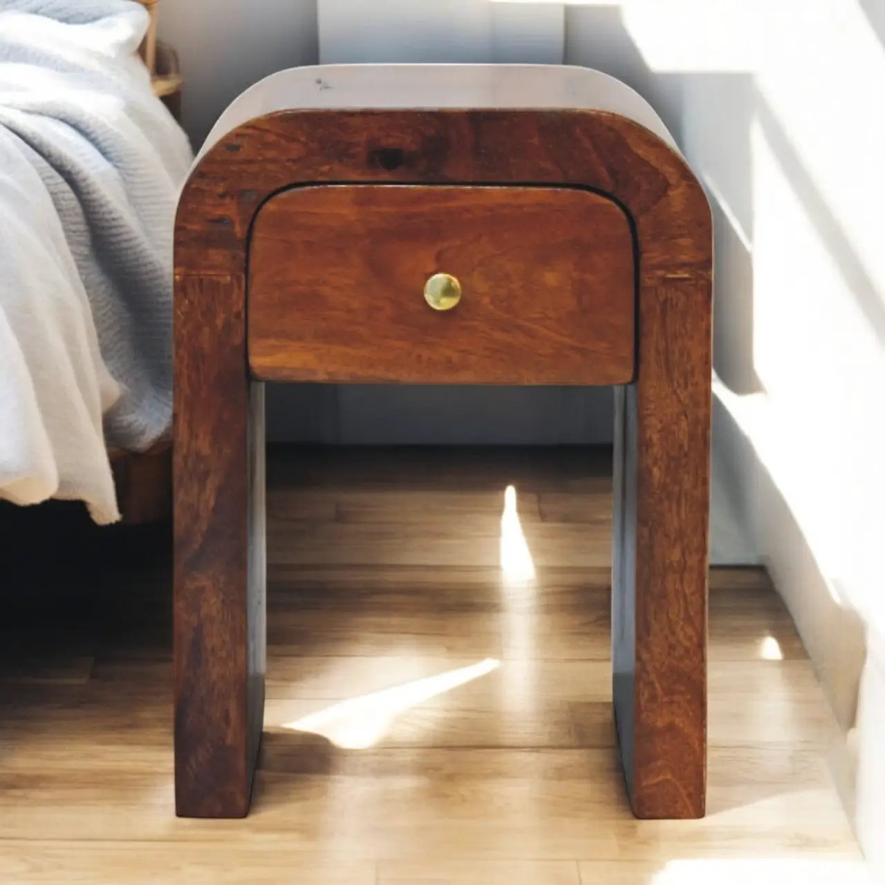 Mini Darcy Chestnut Nightstand with Curved Edges, 1-Drawer by HouseOfZazla