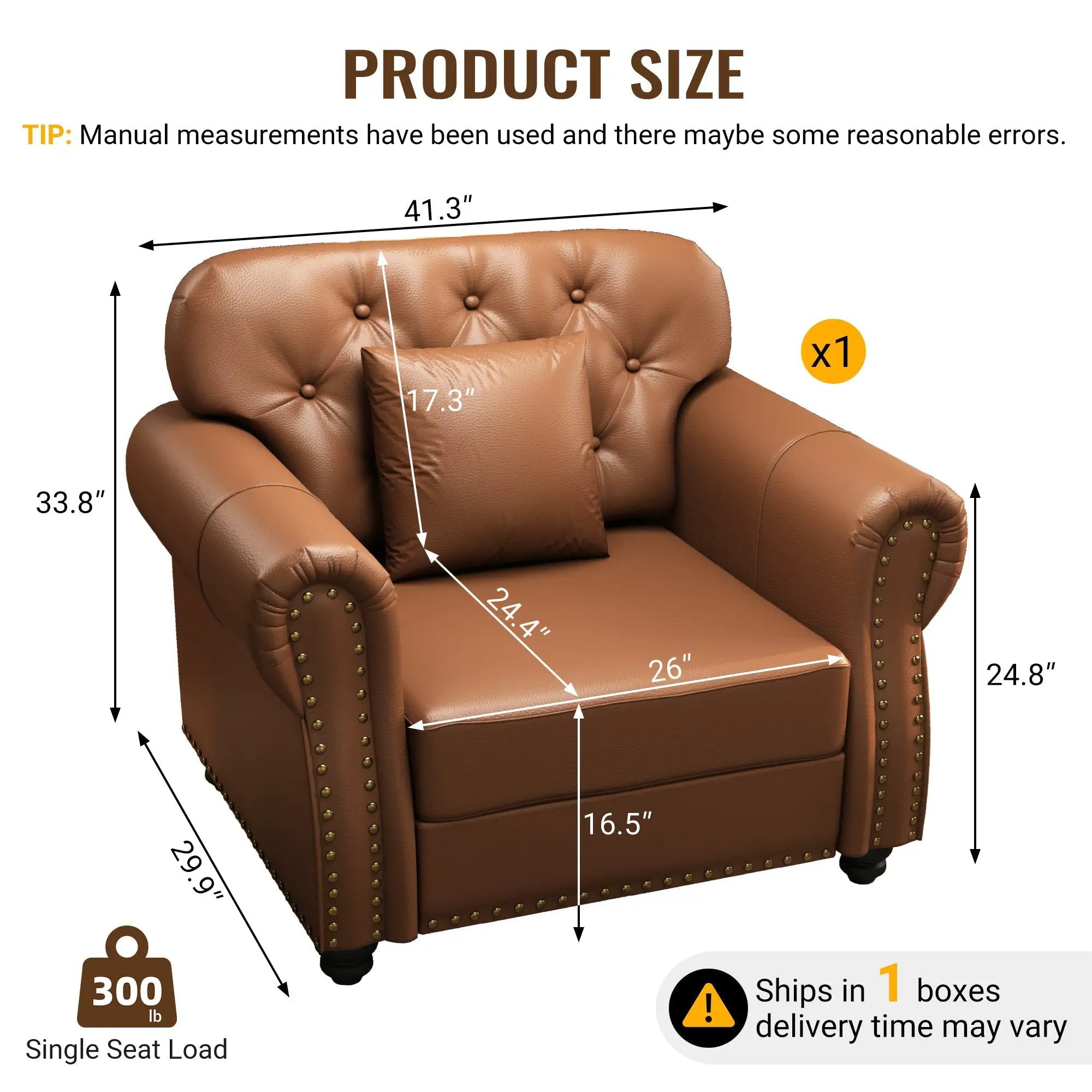 41.3" Upholstered Faux Leather Sofa with Nailhead Trim by HouseOfZazla