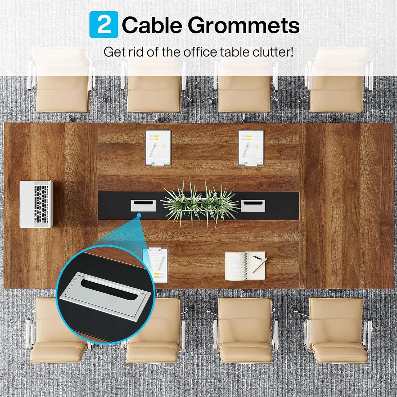 Conference Table For 8 - 10 People With Cable Management - Brown / Black by HouseOfZazla