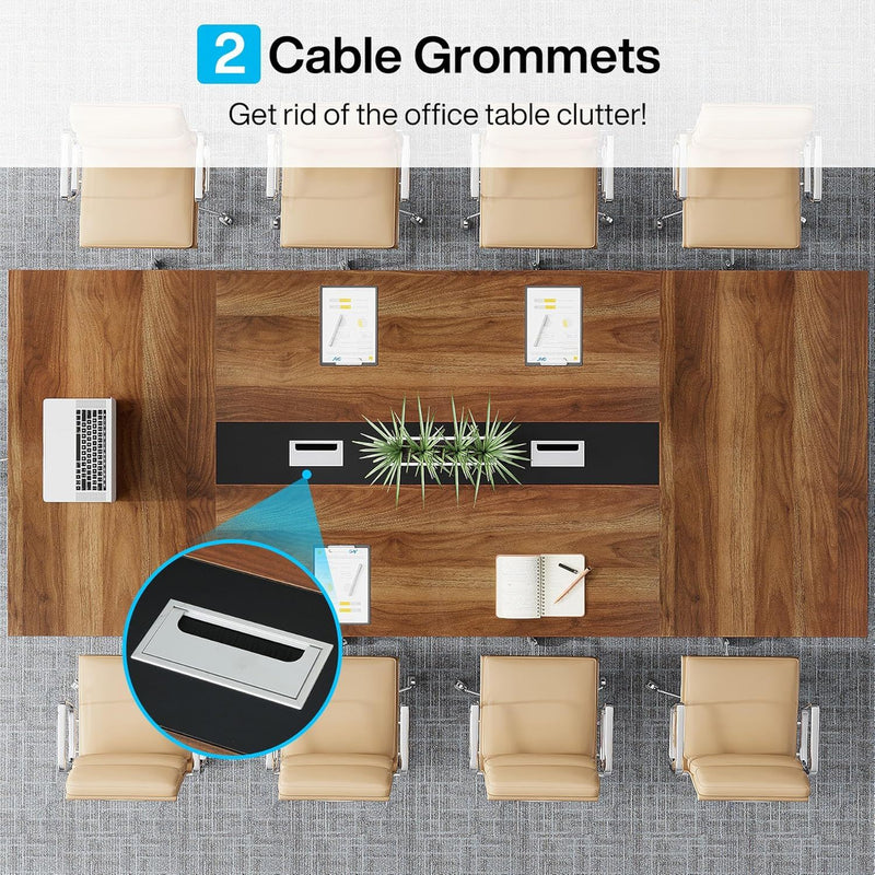 Conference Table For 8 - 10 People With Cable Management - Brown / Black by HouseOfZazla