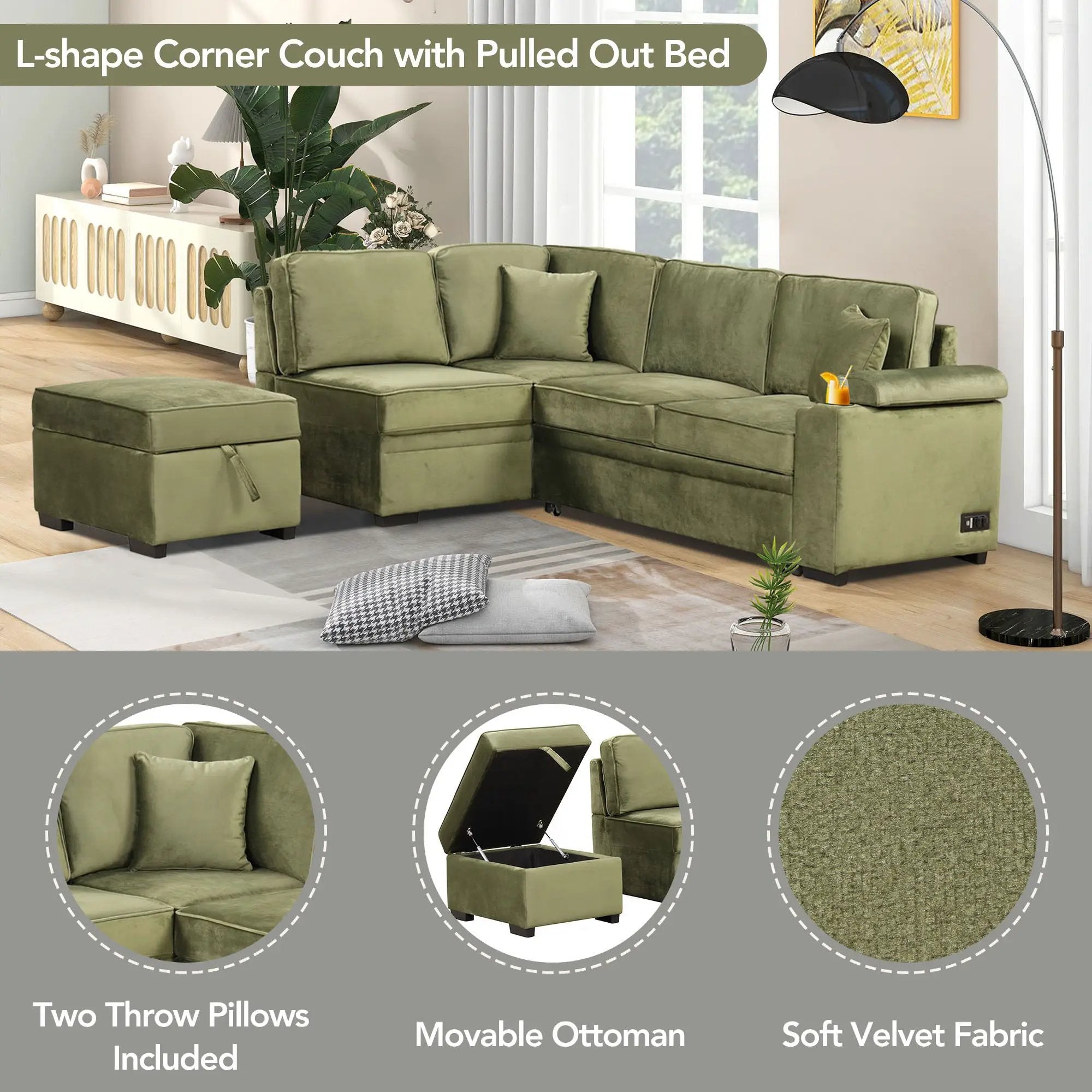 Sleeper Sofa Bed, 2 In 1 Pull Out Sofa Bed L Shape Couch With Storage Ottoman For Living Room, Bedroom Couch And Small Apartment by HouseOfZazla