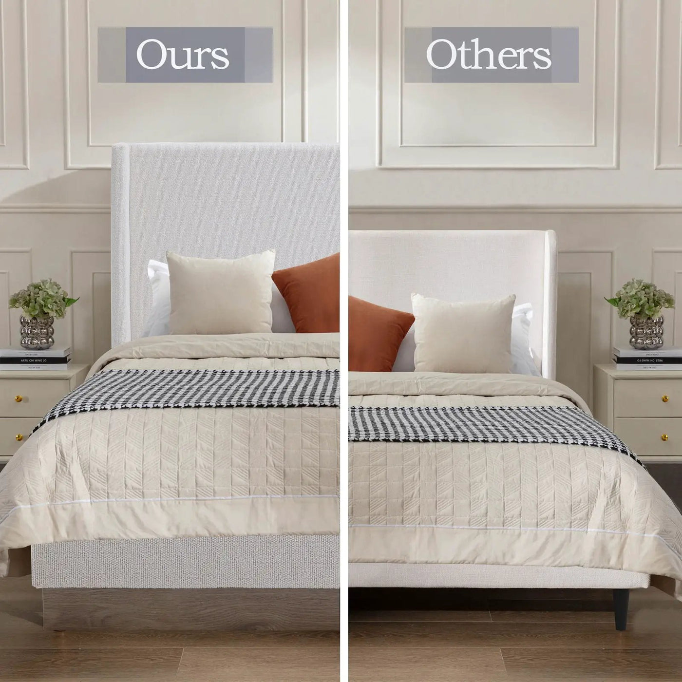 Hosford - Minimalist Upholstered Wingback Bed With Wood Base Platform by HouseOfZazla