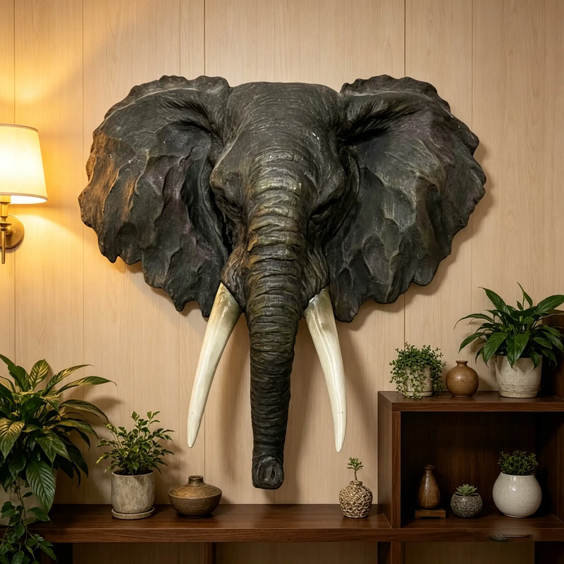 15.75" Wide Realistic Elephant Head Wall Sculpture by HouseOfZazla