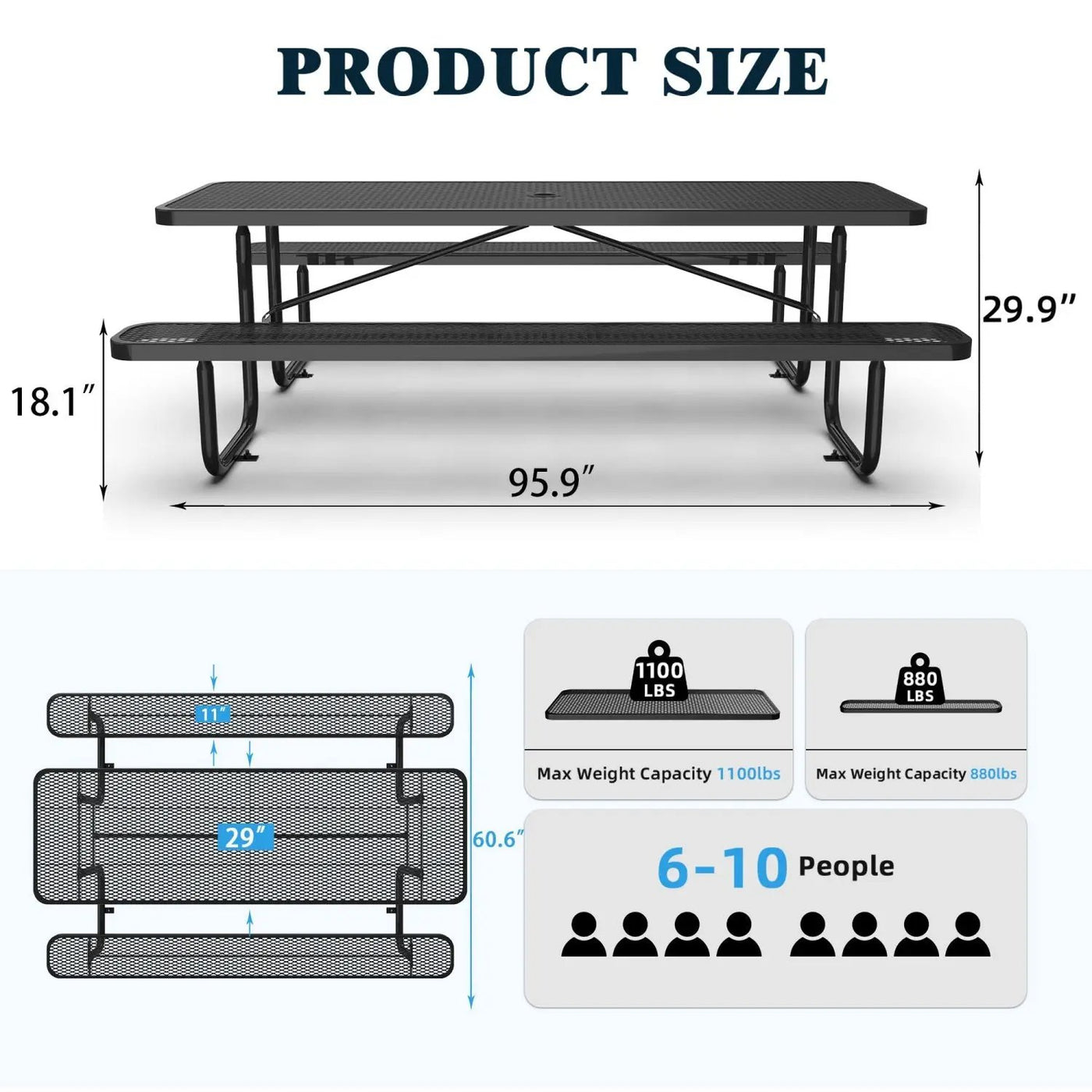 8ft Rectangle Picnic Table With Umbrella Hole by Chery Industrial