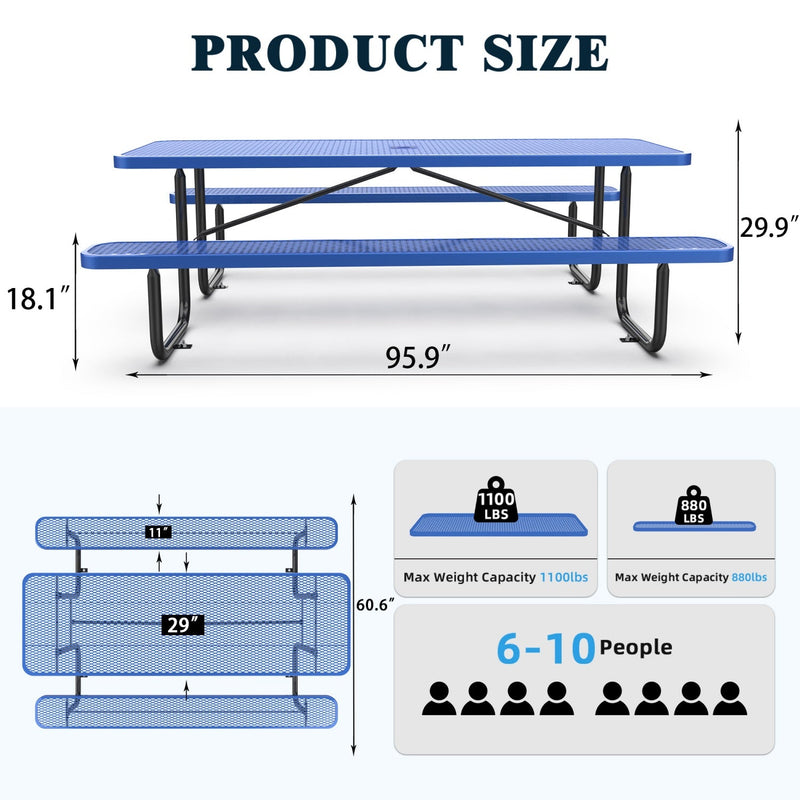8ft Rectangle Picnic Table With Umbrella Hole by Chery Industrial