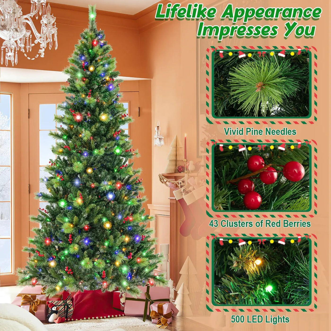 6/7/8 Feet Pre-Lit Artificial Christmas Tree with 300/400/500 LED Lights by DirectDeals