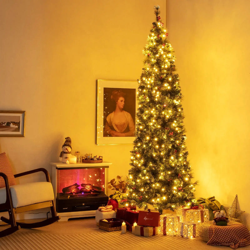 5/6/7/8/9 FT Pre-Lit Artificial Hinged Slim Pencil Christmas Tree by DirectDeals
