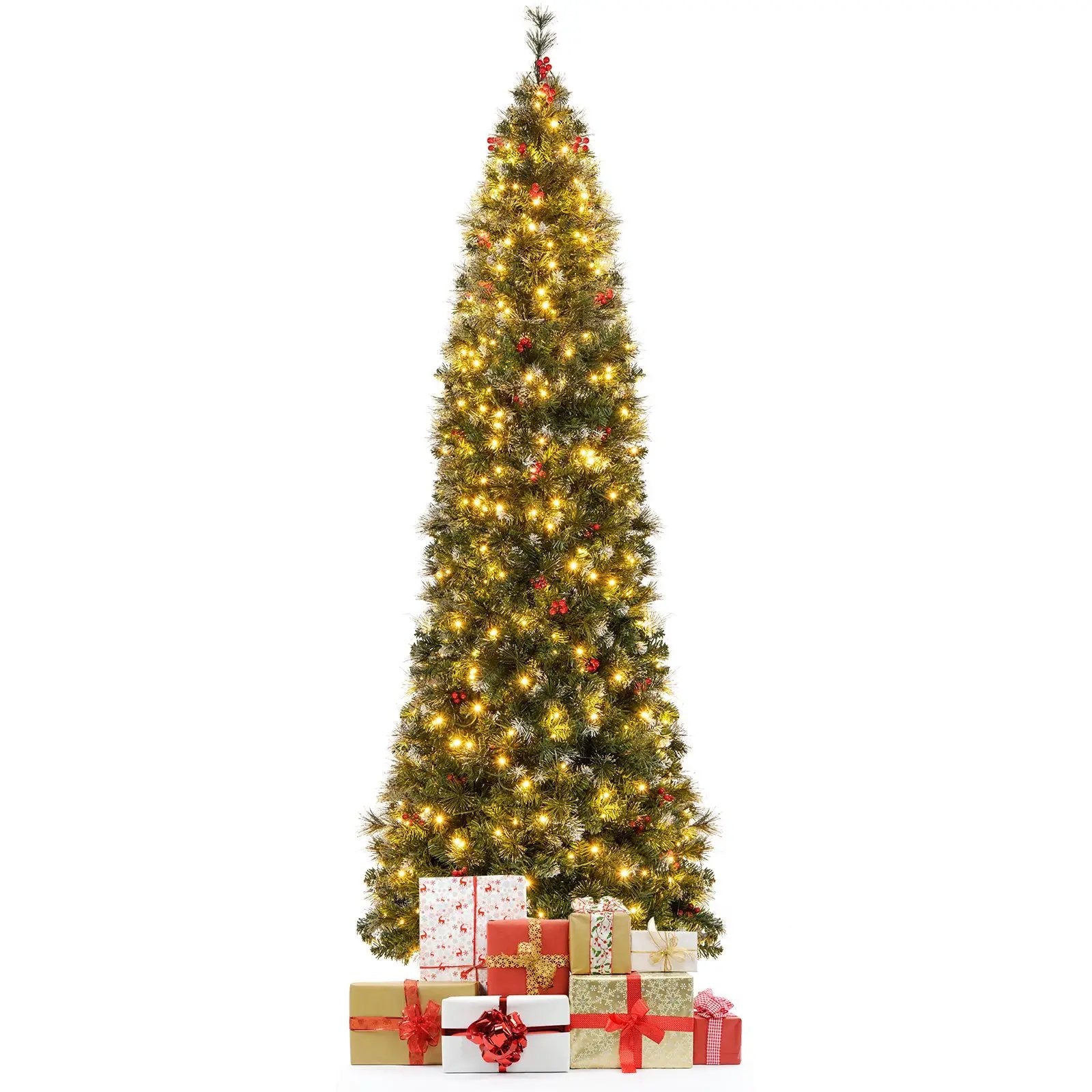 5/6/7/8/9 FT Pre-Lit Artificial Hinged Slim Pencil Christmas Tree by DirectDeals