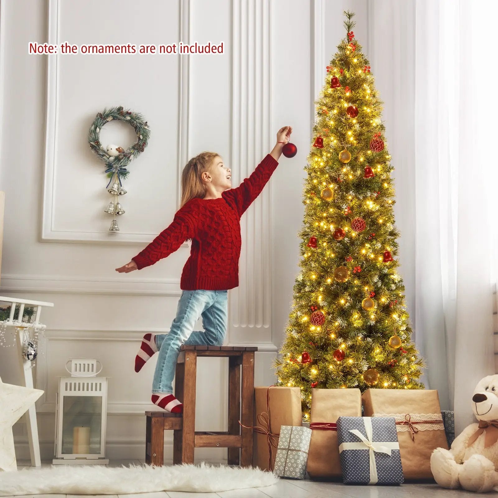 5/6/7/8/9 FT Pre-Lit Artificial Hinged Slim Pencil Christmas Tree by DirectDeals