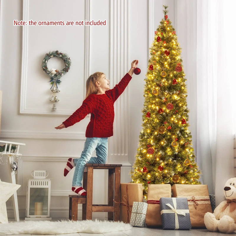 5/6/7/8/9 FT Pre-Lit Artificial Hinged Slim Pencil Christmas Tree by DirectDeals