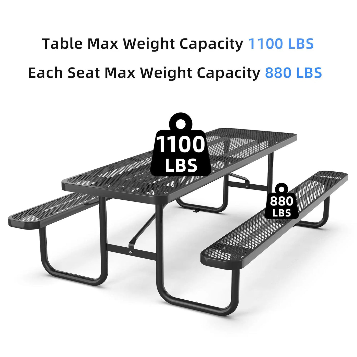8 ft Metal Picnic Tables for Outdoors, Rectangle Coated Steel Patio Furniture Set by Chery Industrial