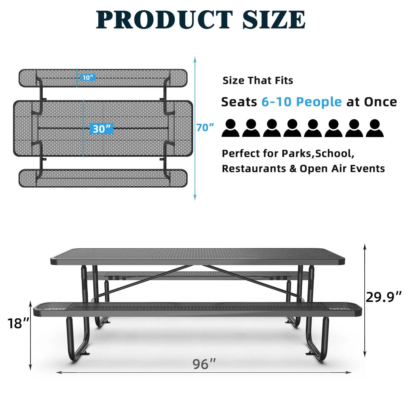 8 ft Metal Picnic Tables for Outdoors, Rectangle Coated Steel Patio Furniture Set by Chery Industrial