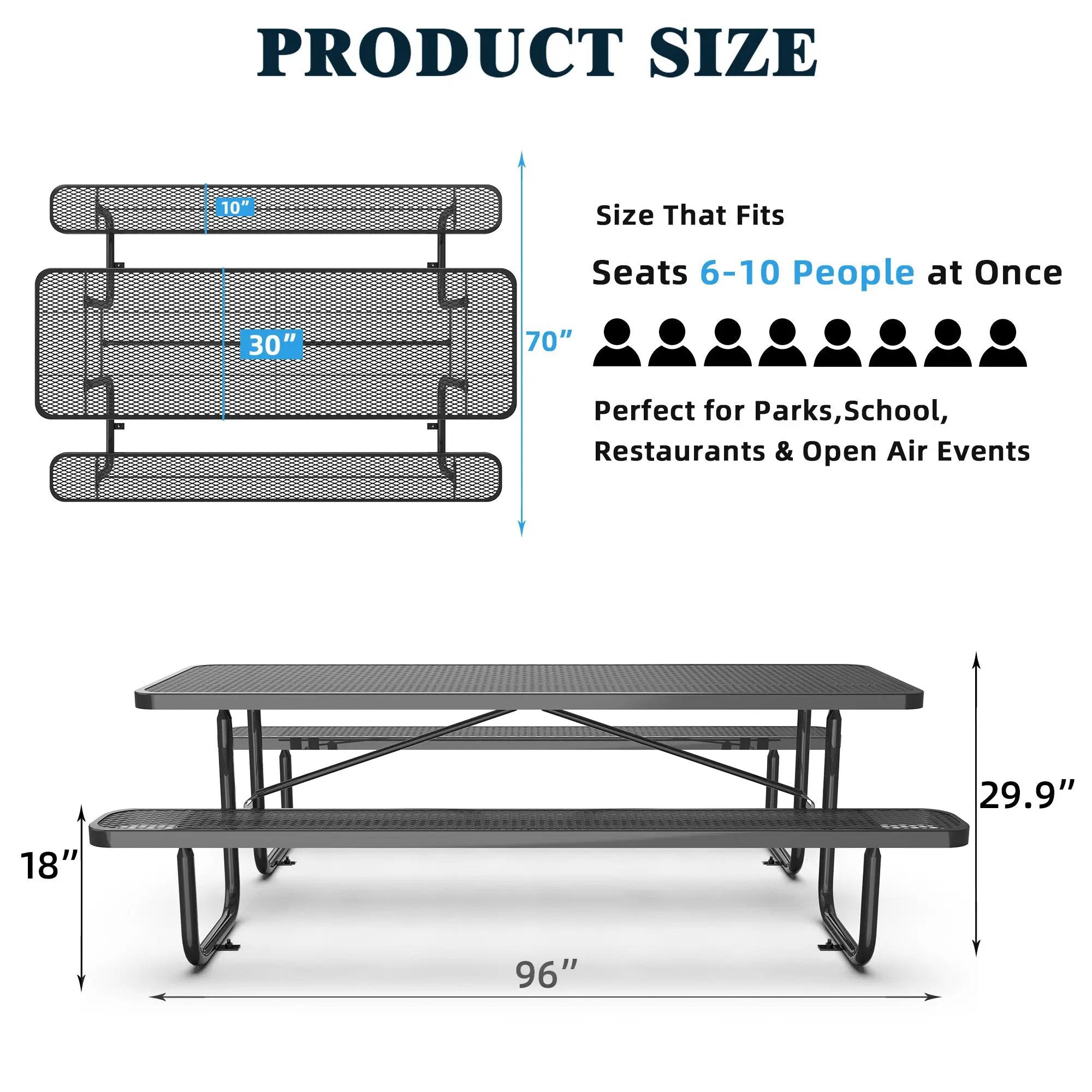 8 ft Metal Picnic Tables for Outdoors, Rectangle Coated Steel Patio Furniture Set by Chery Industrial
