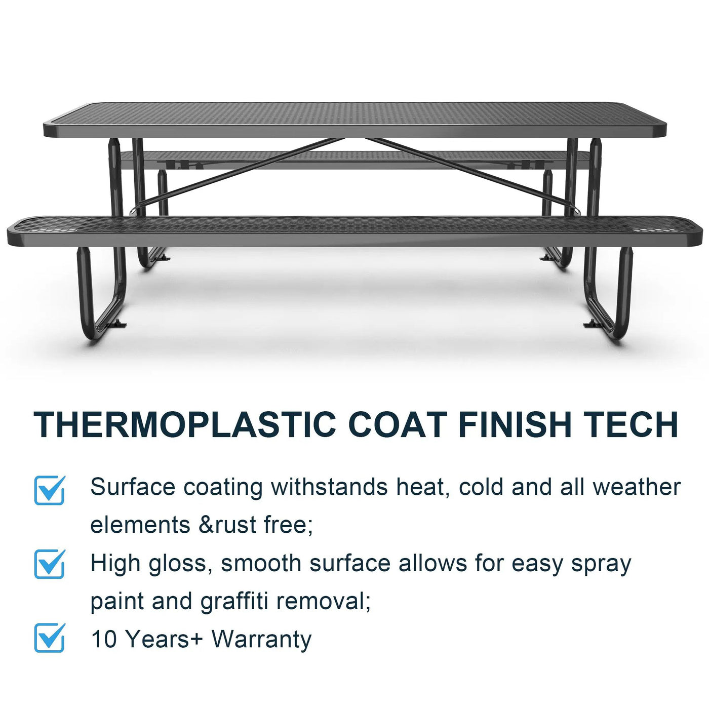 8 ft Metal Picnic Tables for Outdoors, Rectangle Coated Steel Patio Furniture Set by Chery Industrial