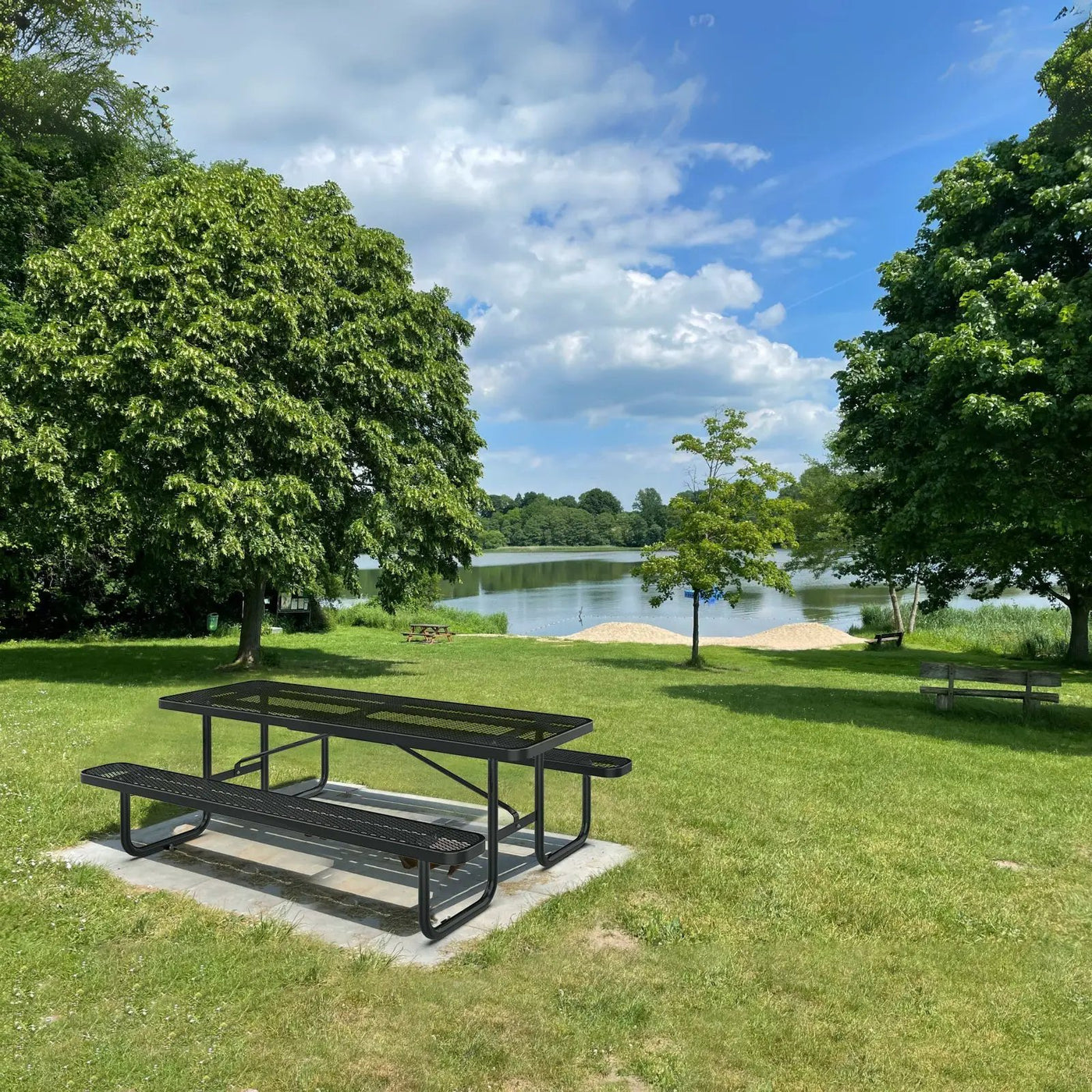 8 ft Metal Picnic Tables for Outdoors, Rectangle Coated Steel Patio Furniture Set by Chery Industrial